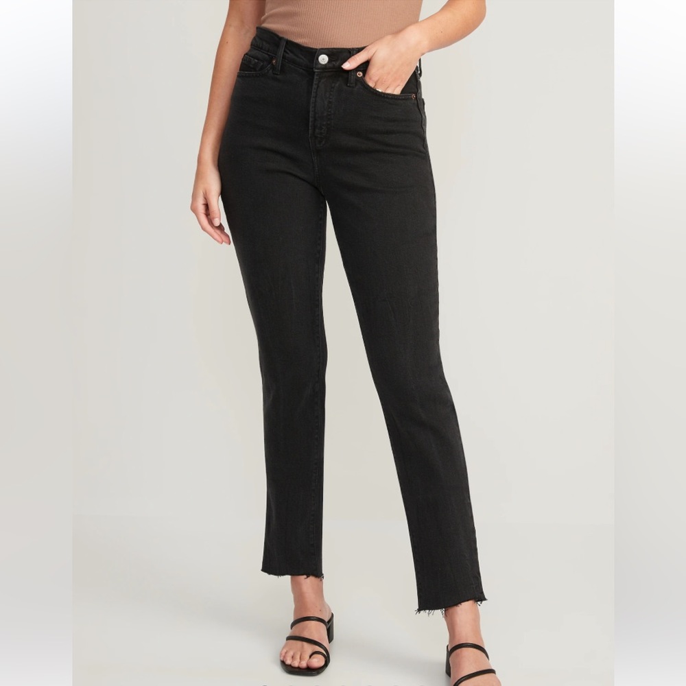 Old Navy High-Waisted OG Straight Cut-Off Black Ankle Jeans
